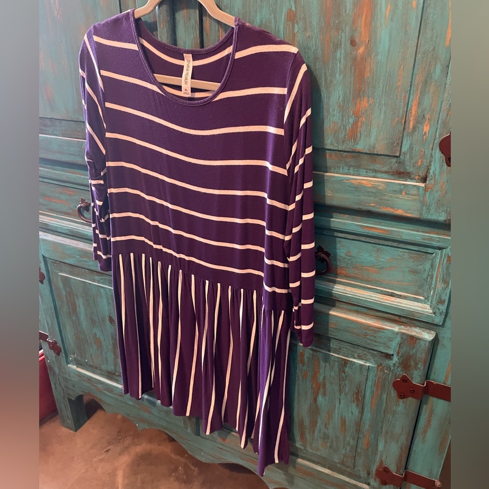 Purple and white stripe tunic